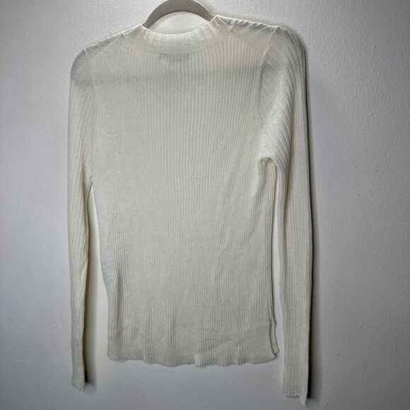 Allsaints Cream Ribbed Design Long Sleeve Round Neck Thin Light Sweater L - Picture 5 of 12